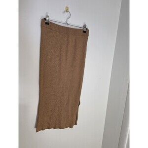 Scoop Metallic Knit Brown Gold Midi Pencil Skirt Slit Stretch Size S 4-6